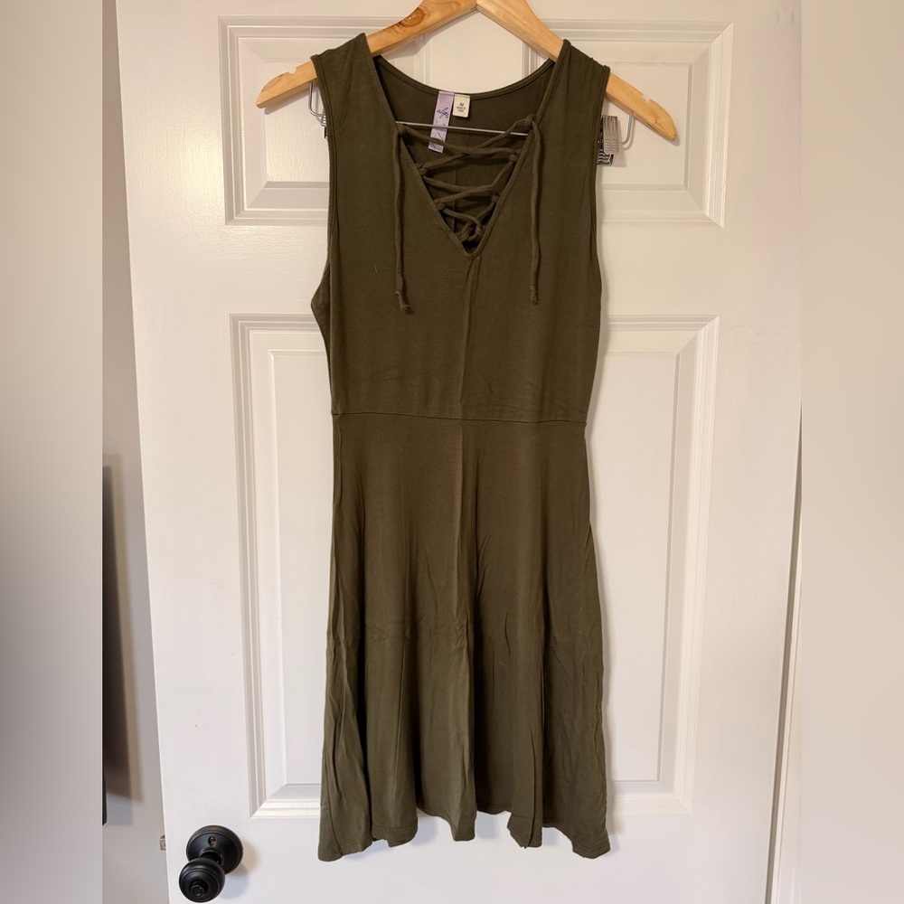 Olive Lace-Up Sleeveless Mini Dress